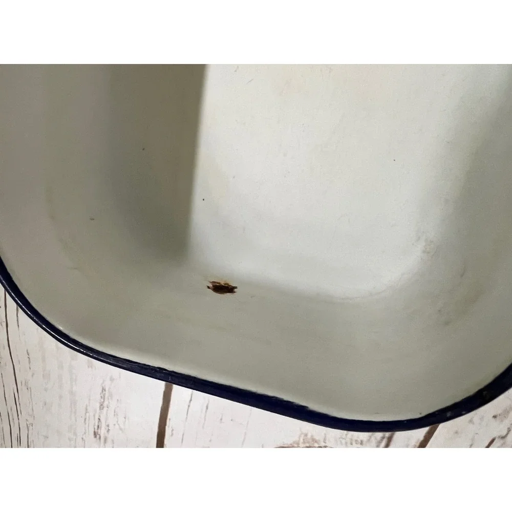Vintage Enamelware Egg Storage Box White Navy Blue Farmhouse Kitchen Container